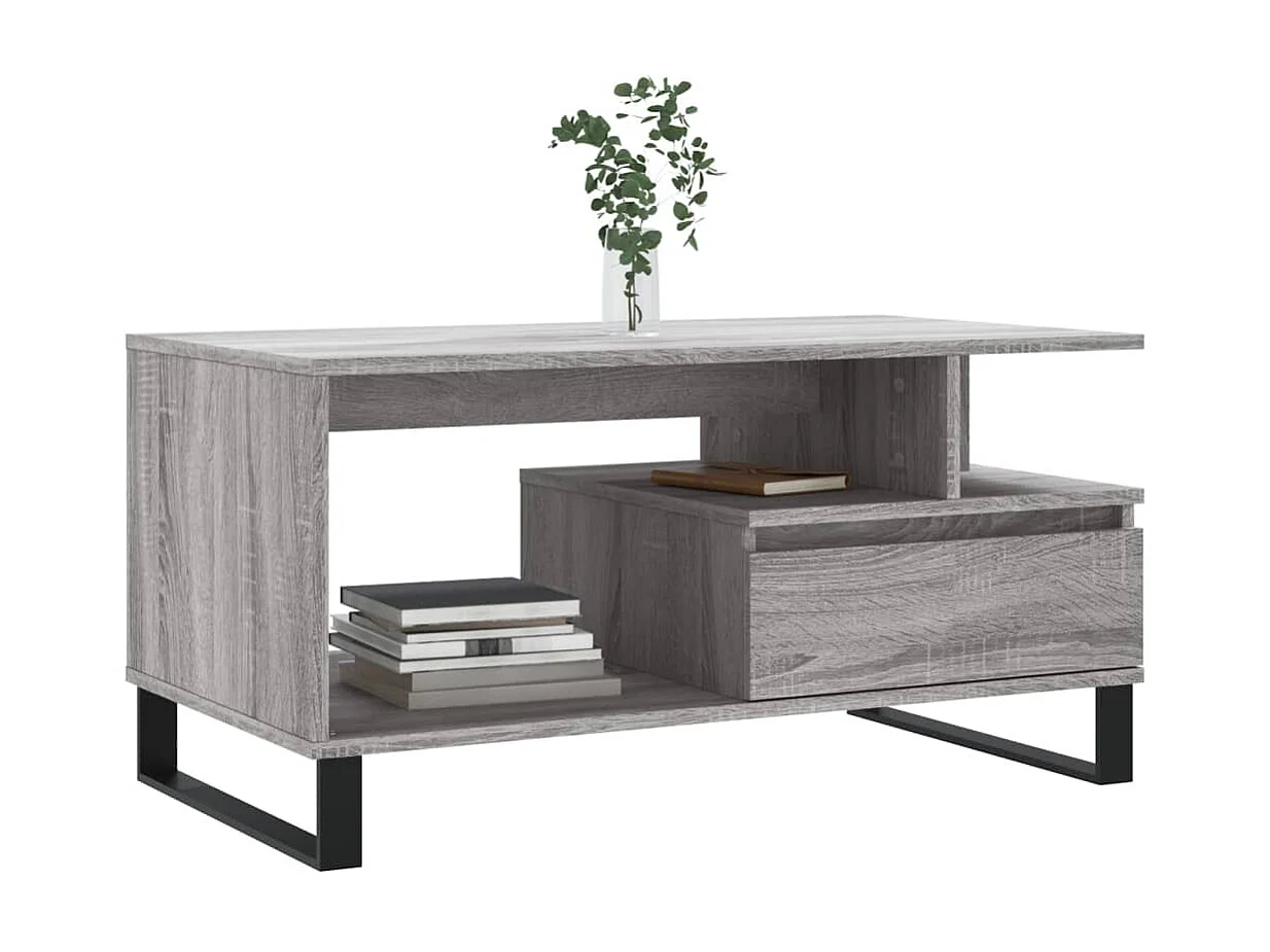 Goldfarbener Couchtisch in Sonoma-Grau, 90 x 49 x 45 cm, Holzwerkstoff