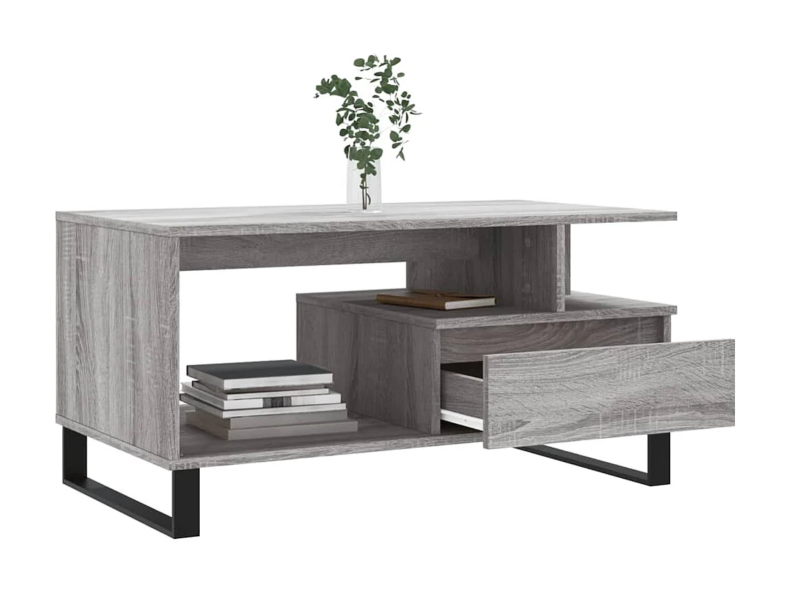 Goldfarbener Couchtisch in Sonoma-Grau, 90 x 49 x 45 cm, Holzwerkstoff