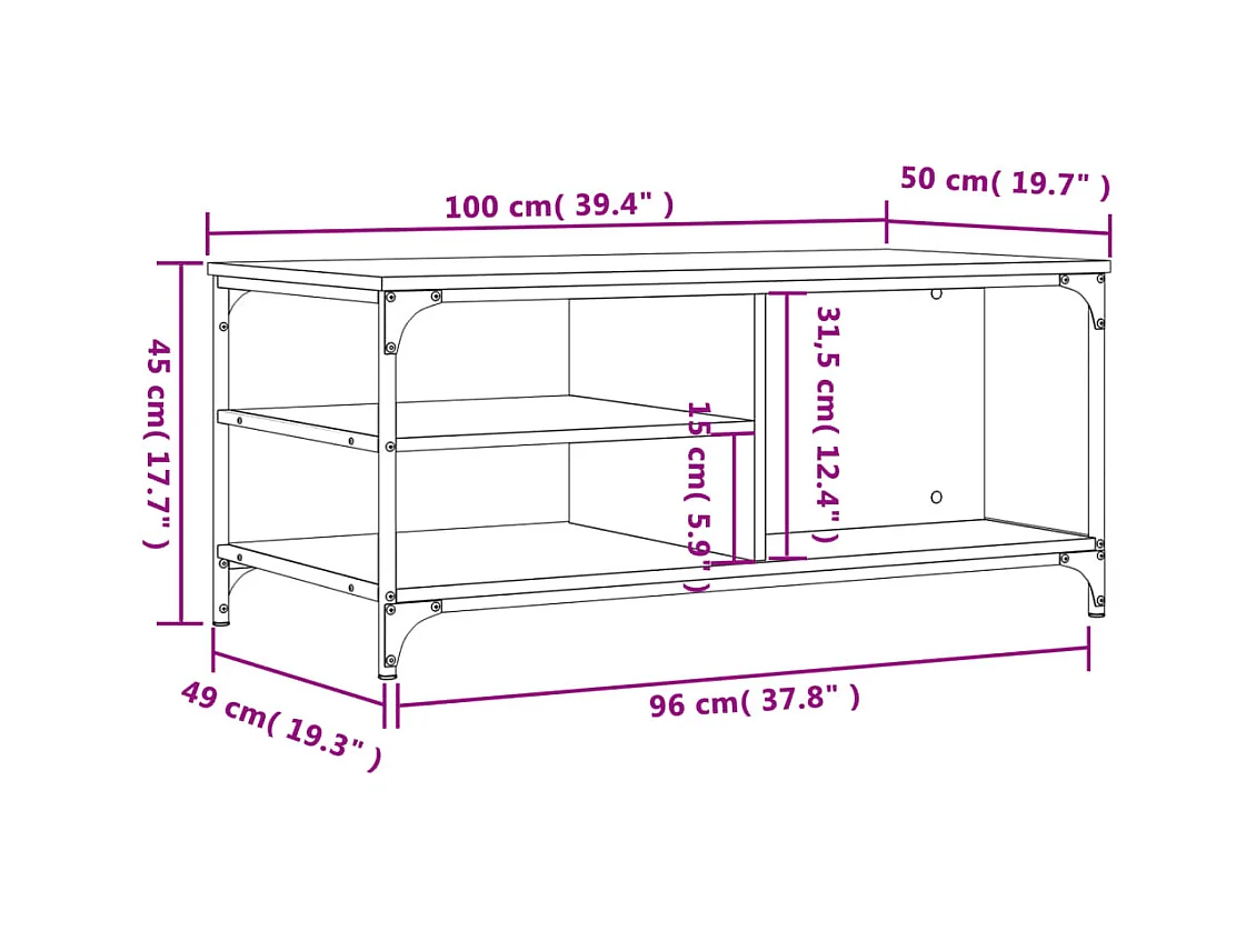 Gold Sonoma grijze salontafel 100x50x45 cm Bewerkt hout