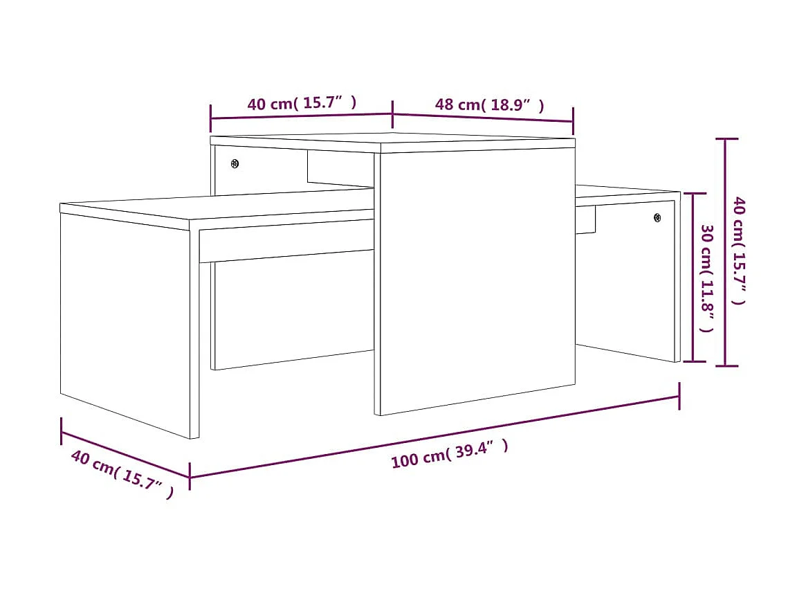 Juego de mesa de centro Gold Roble ahumado 100x48x40 cm Madera contrachapada