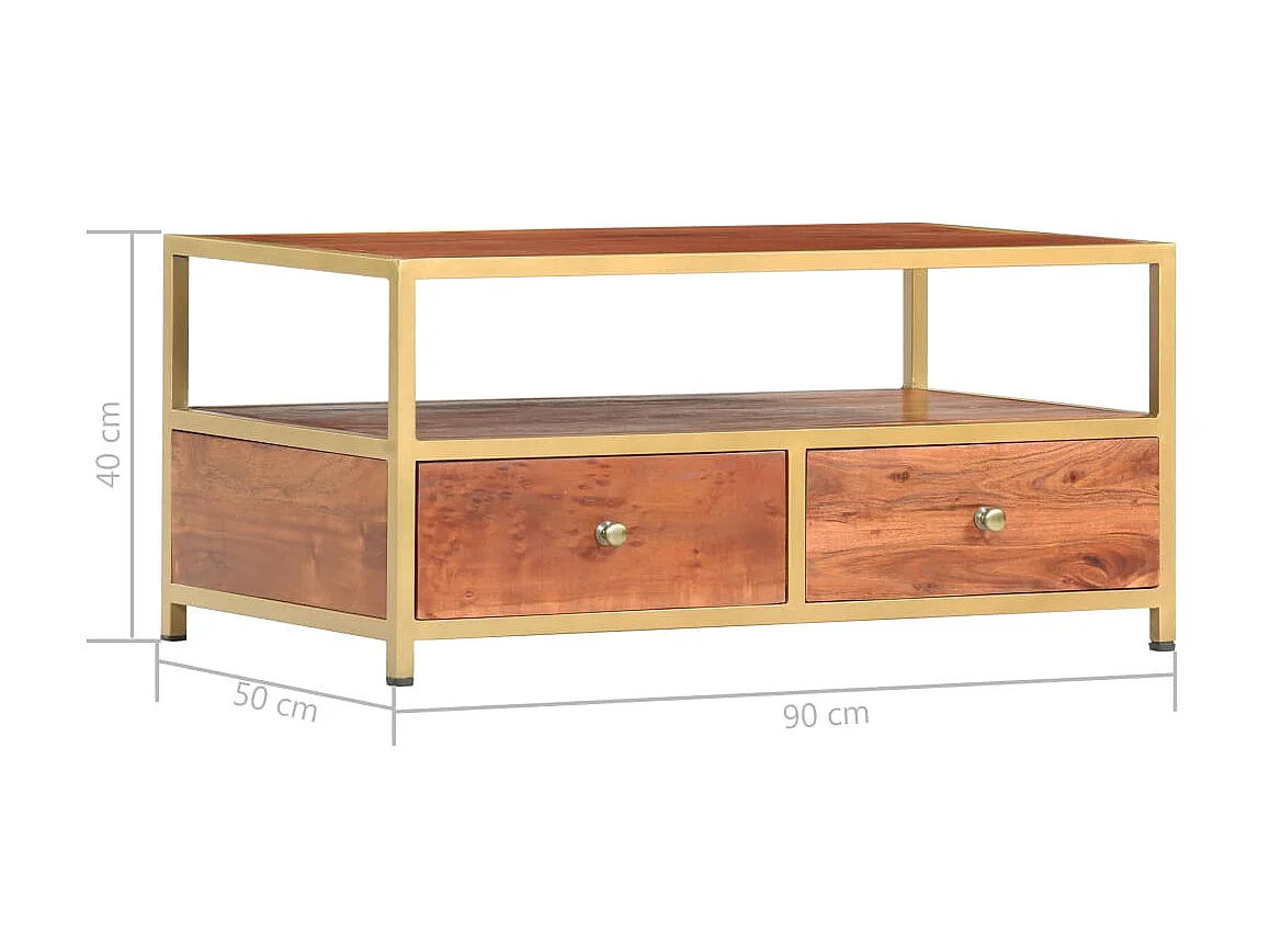 Mesa de centro Gold 90 x 50 x 40 cm Madera maciza de acacia