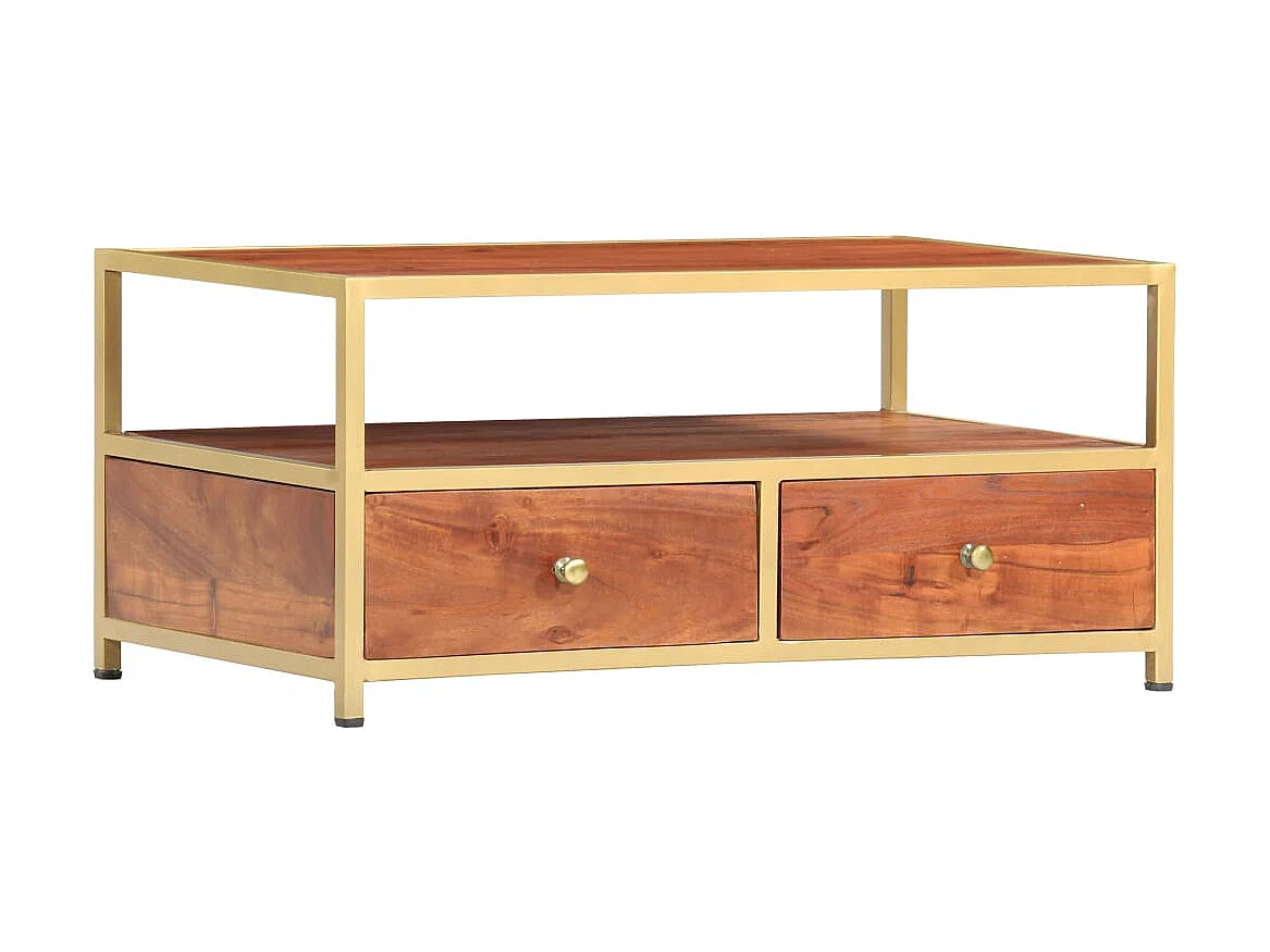 Mesa de centro Gold 90 x 50 x 40 cm Madera maciza de acacia