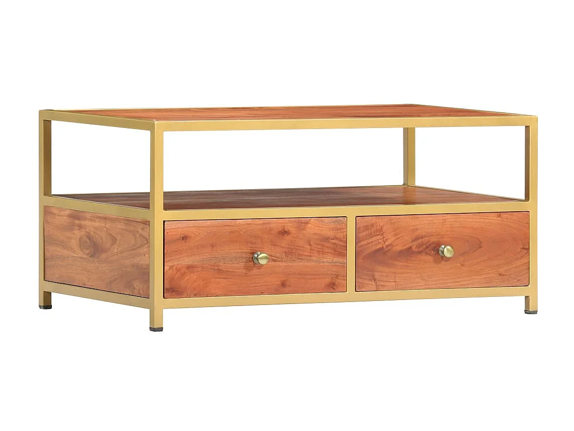 Mesa de centro dourada 90 x 50 x 40 cm Madeira maciça de acácia