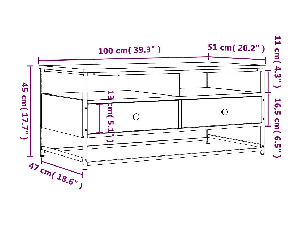 Mesa de centro de carvalho marrom dourado 100x51x45 cm madeira projetada