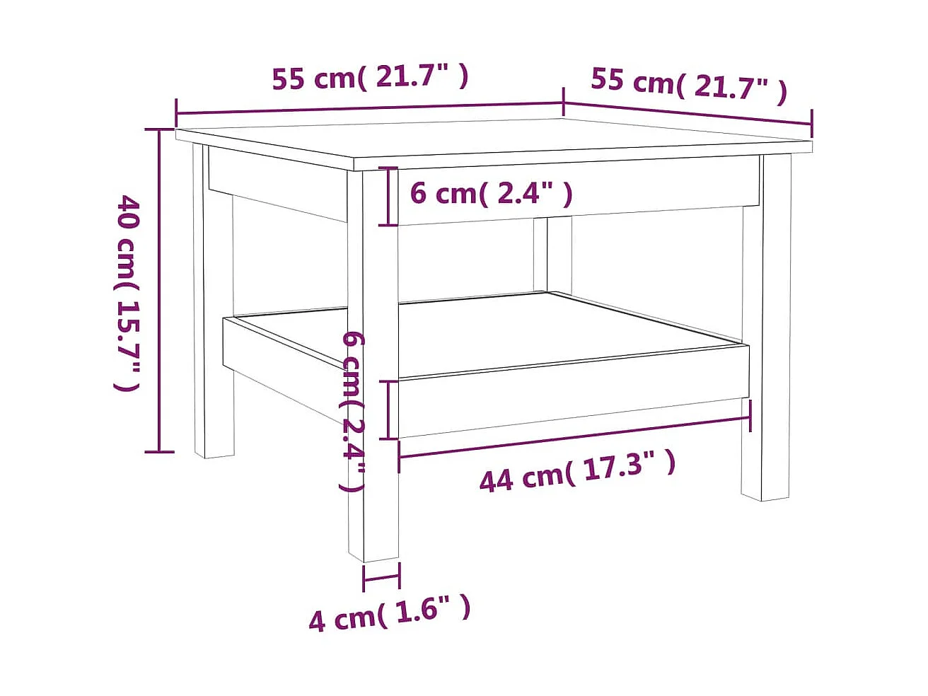 Mesa de centro dourada Castanho mel 55x55x40 cm Madeira maciça de pinho
