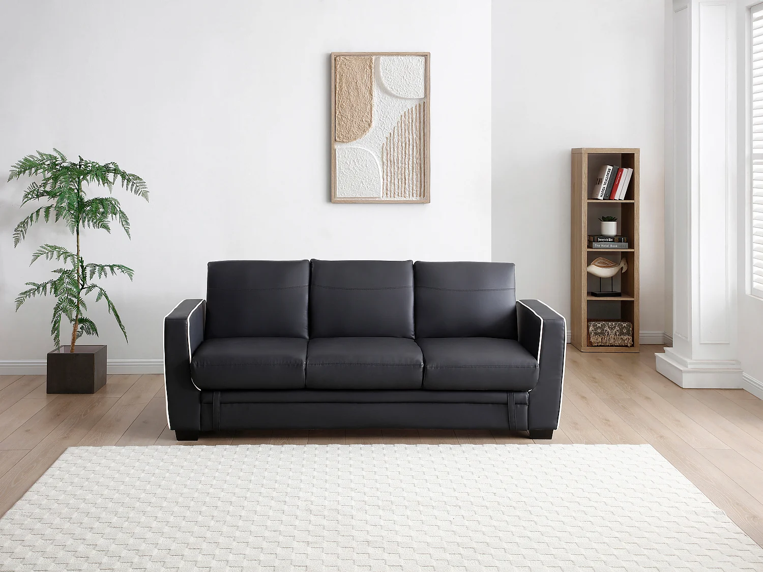 Schlafsofa 3-Sitzer - Kunstleder - Schwarz -  NATY II