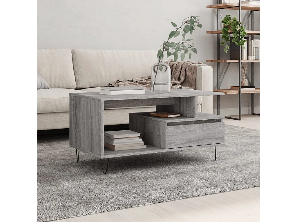 Mesa de centro Gold Sonoma gris 90x49x45 cm Madera contrachapada