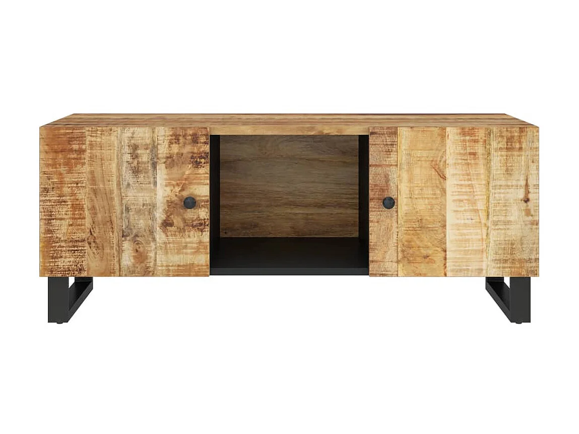 Goldfarbener Couchtisch, 100 x 54 x 40 cm, massives und verarbeitetes Mangoholz