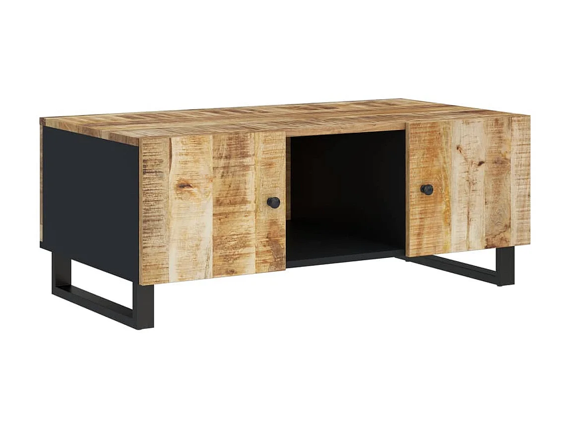 Goldfarbener Couchtisch, 100 x 54 x 40 cm, massives und verarbeitetes Mangoholz