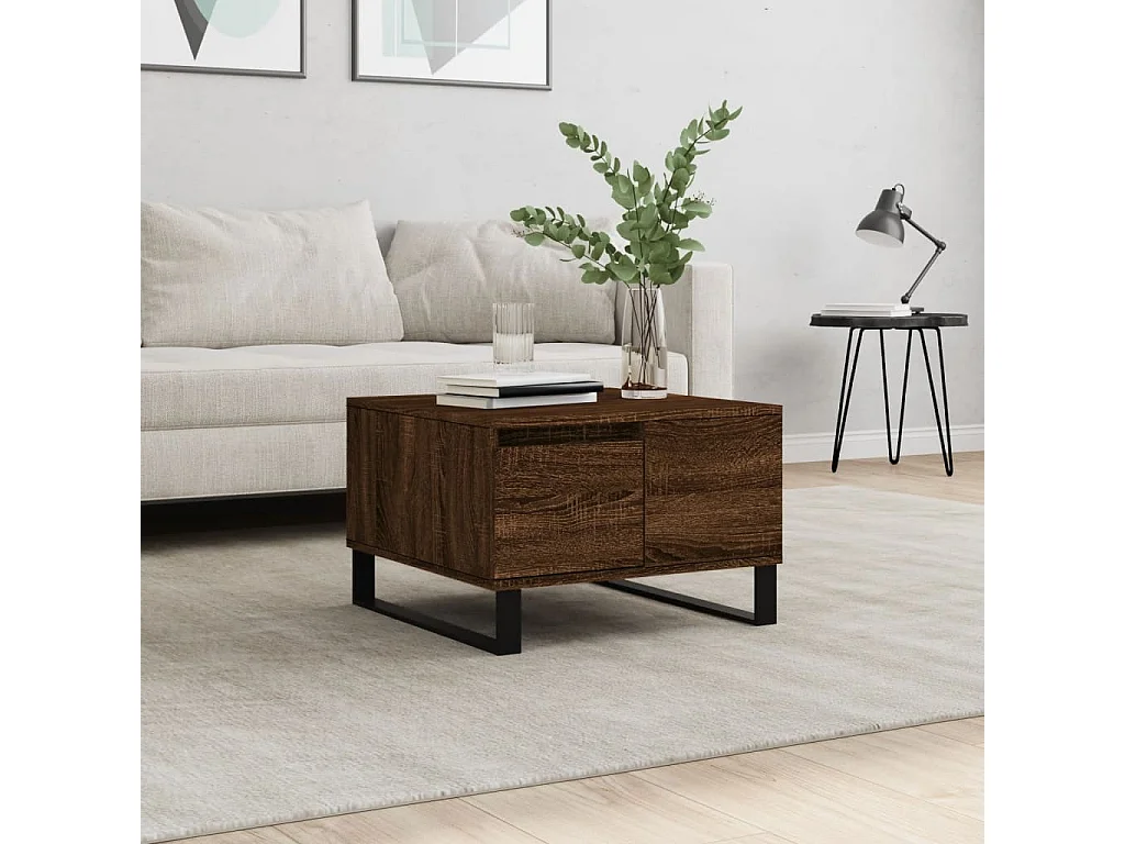 Goudbruin eiken salontafel 55x55x36,5 cm samengesteld hout