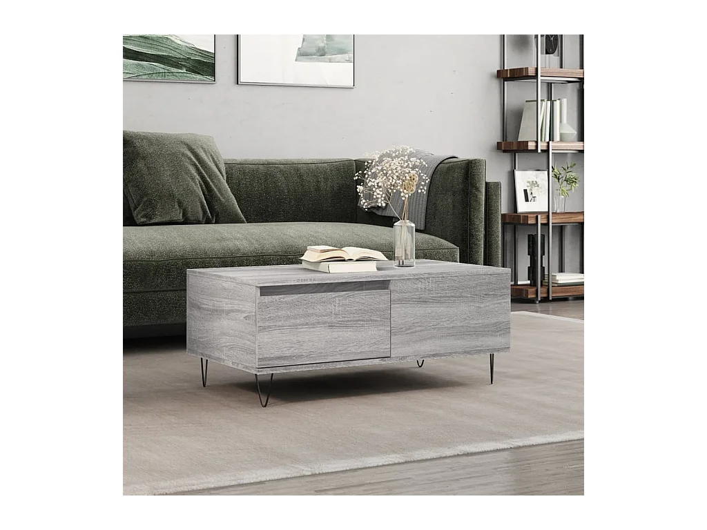 Goldfarbener Couchtisch in Sonoma-Grau, 90 x 50 x 36,5 cm, Holzwerkstoff