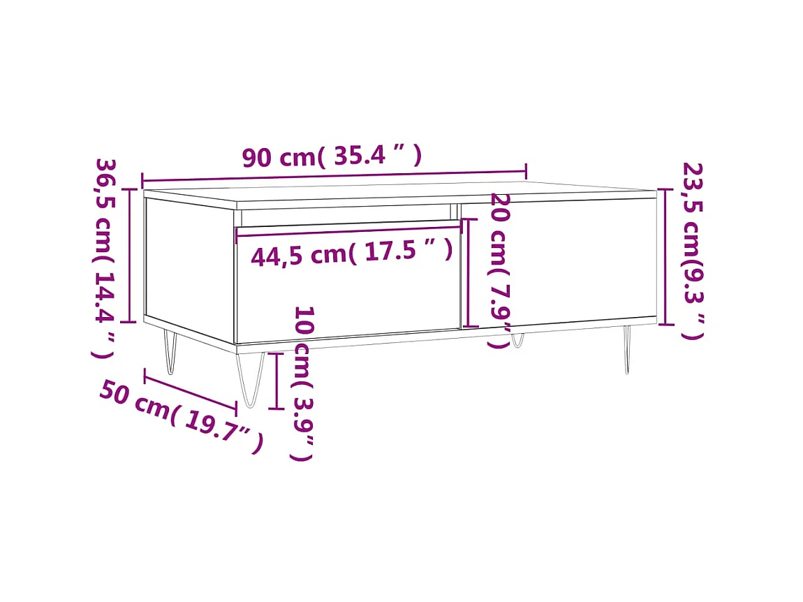 Tavolino grigio Gold Sonoma 90x50x36,5 cm MDF