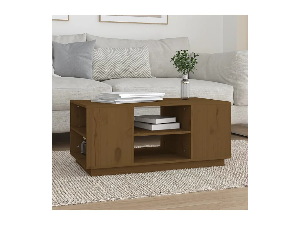 Gold Couchtisch Honigbraun 90x49x40,5 cm Massives Kiefernholz