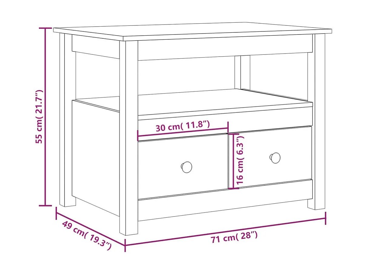 Table basse Noir 71x49x55 cm Bois massif de pin