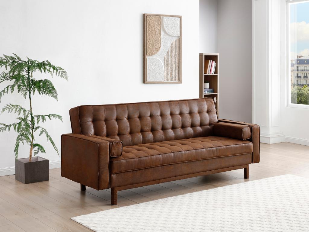 Schlafsofa Klappsofa - Microfaser - Vintage-Optik - Braun - ELEANOR II günstig online kaufen