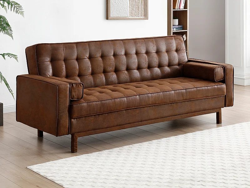 Canapé convertible clic-clac en microfibre marron vintage ELEANOR II