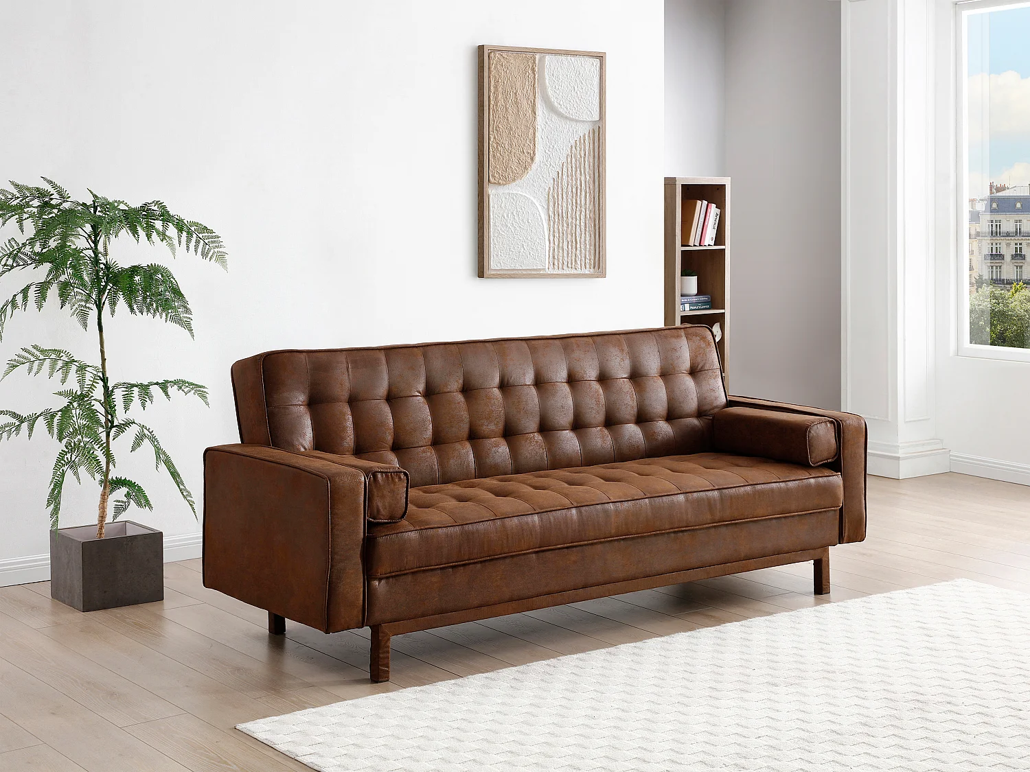 Canapé convertible clic-clac en microfibre marron vintage ELEANOR II