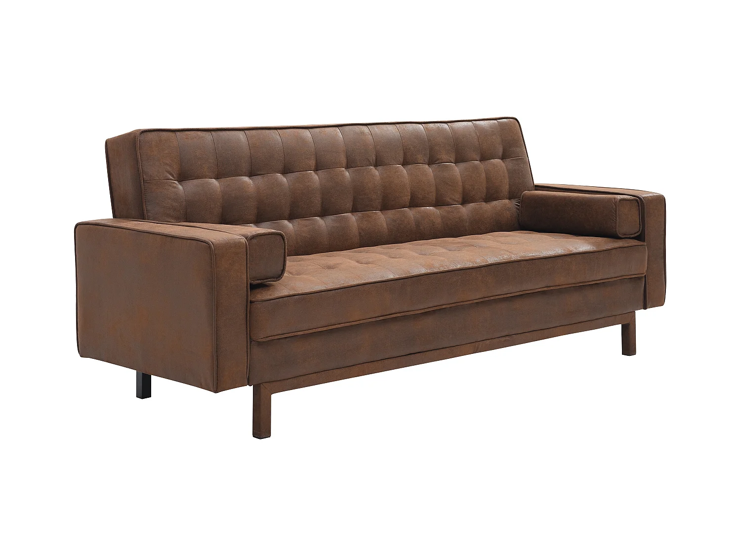 Slaapbank van microvezel ELEANOR - bruin vintage effect