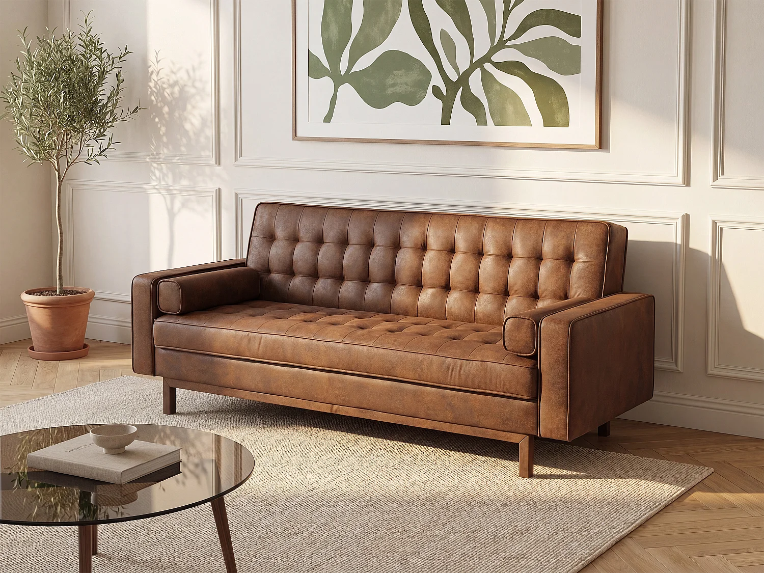 Schlafsofa Klappsofa - Microfaser - Vintage-Optik - Braun - ELEANOR II