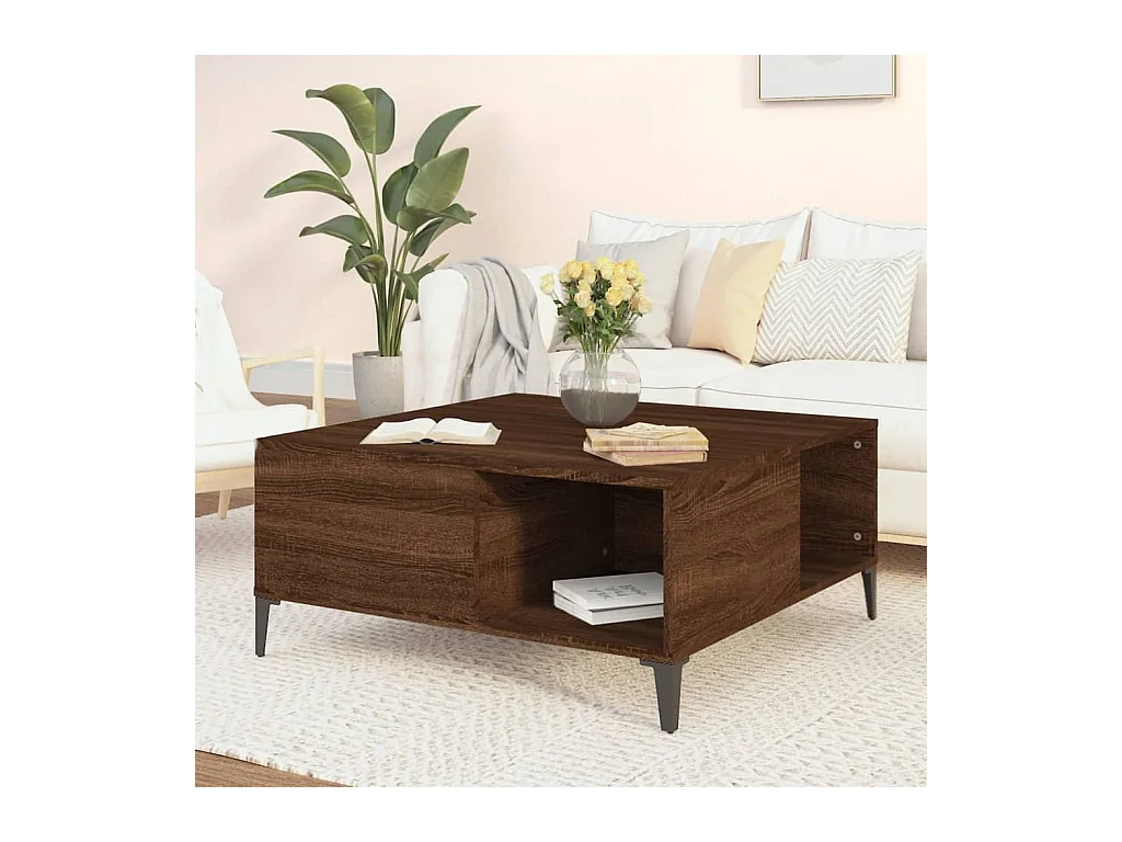 Table basse chêne marron 80x80x36,5 cm bois d'ingénierie