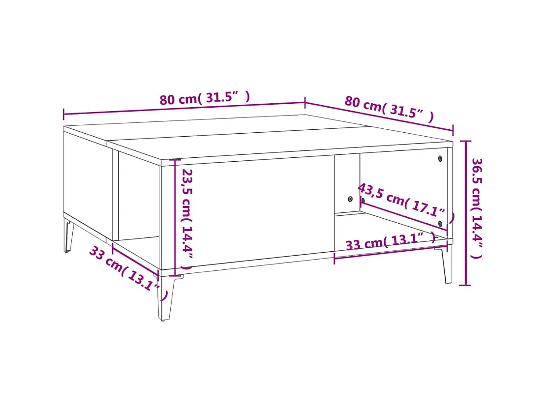 Goudbruin eiken salontafel 80x80x36,5 cm samengesteld hout