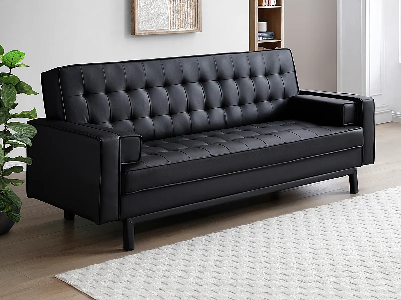 Schlafsofa Klappsofa - Kunstleder - Schwarz - ELEANOR II