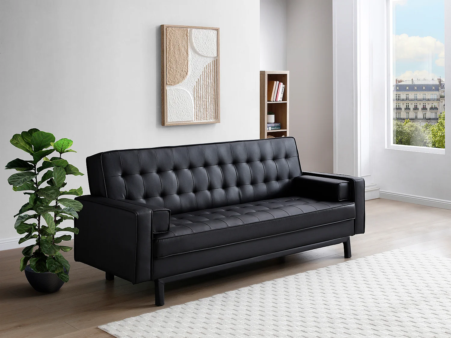 Canapé convertible clic-clac en simili noir ELEANOR II