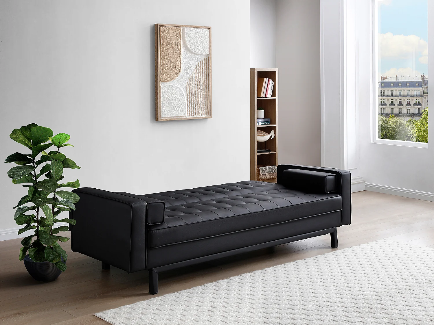 Schlafsofa Klappsofa - Kunstleder - Schwarz - ELEANOR II