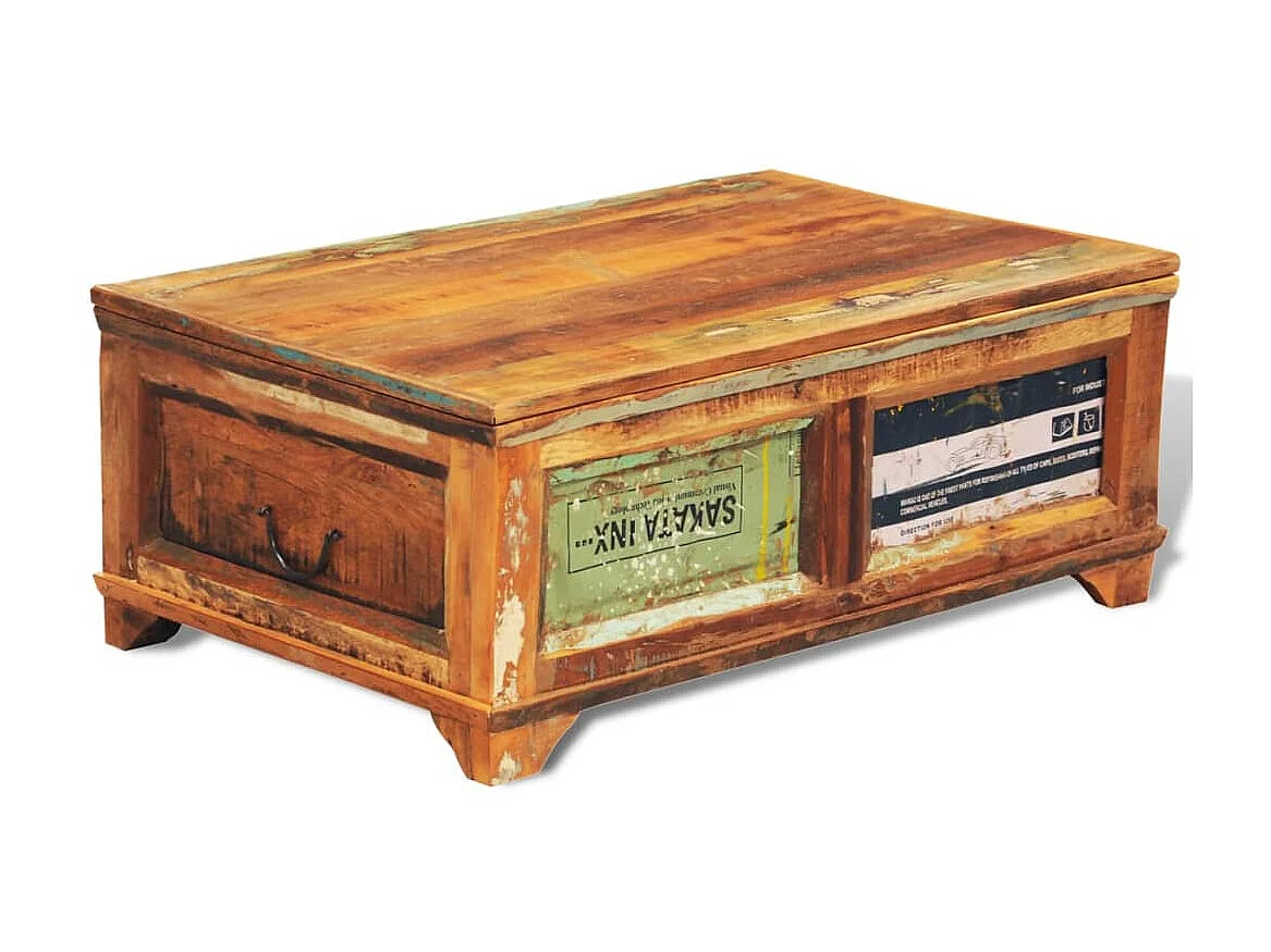 Goudkleurige salontafel met opbergruimte Vintage gerecycled hout