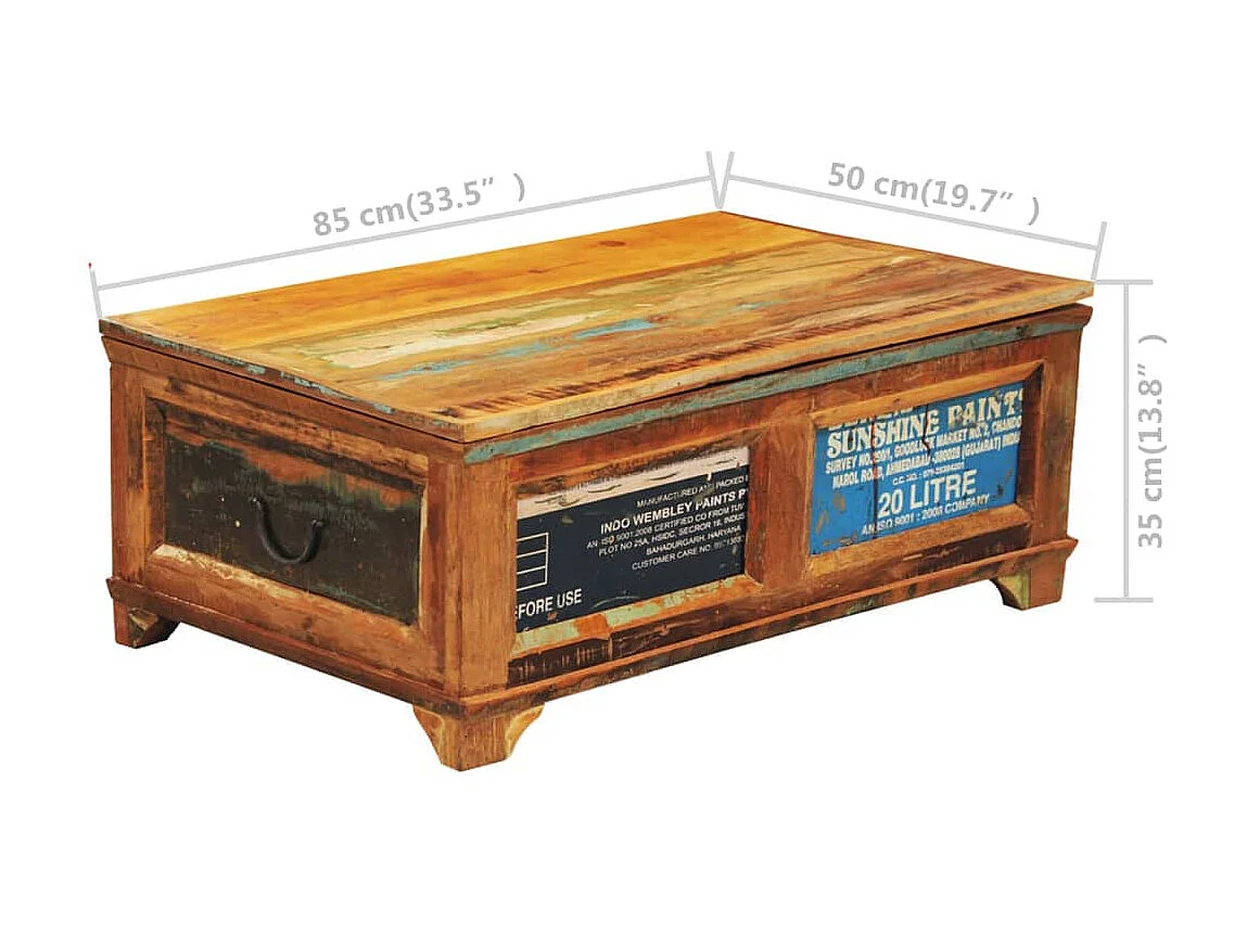 Goudkleurige salontafel met opbergruimte Vintage gerecycled hout