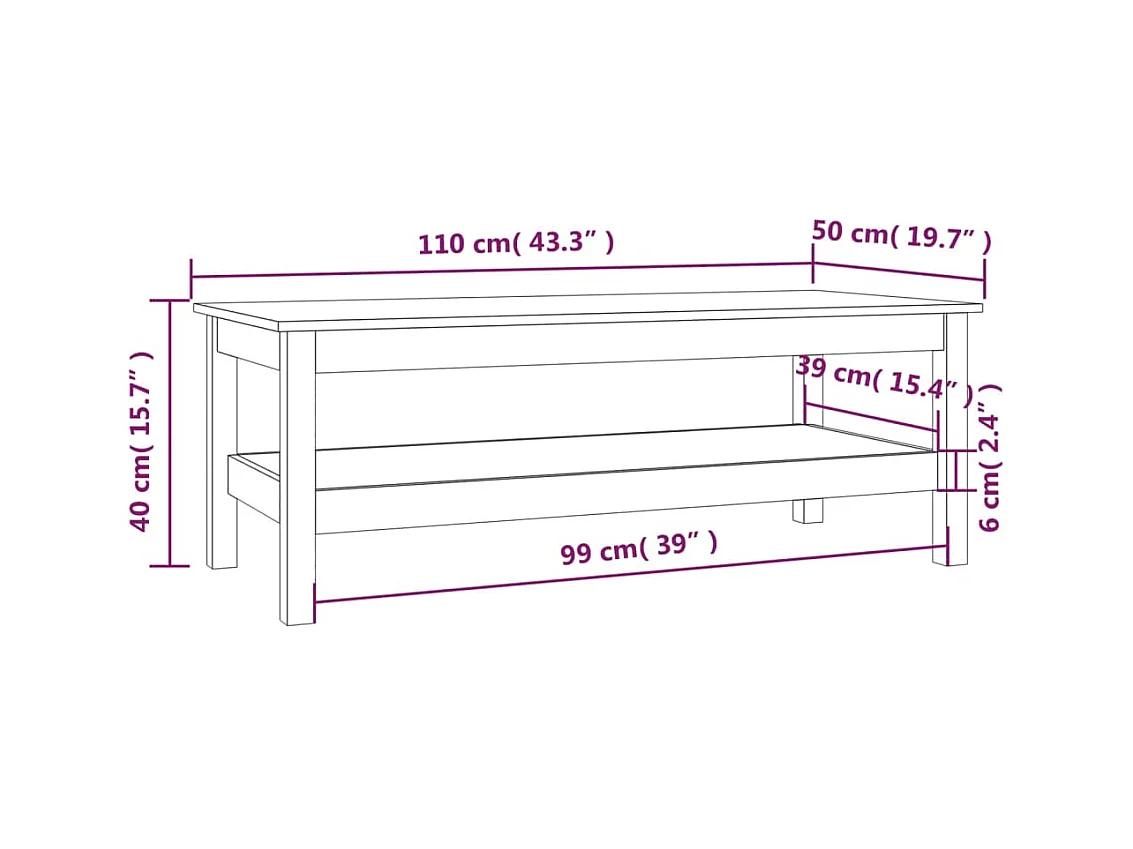 Gold Salontafel Zwart 110x50x40 cm Massief grenenhout