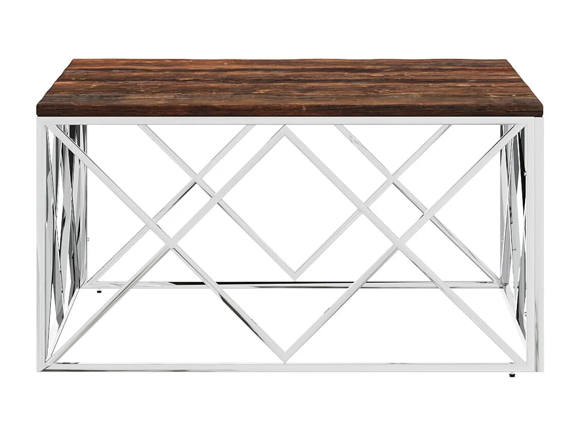 Table basse acier inoxydable et bois massif de récupération