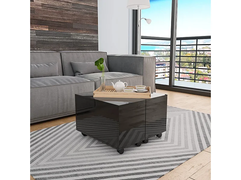 Mesa de centro dourada preto brilhante 60x60x35 cm aglomerado