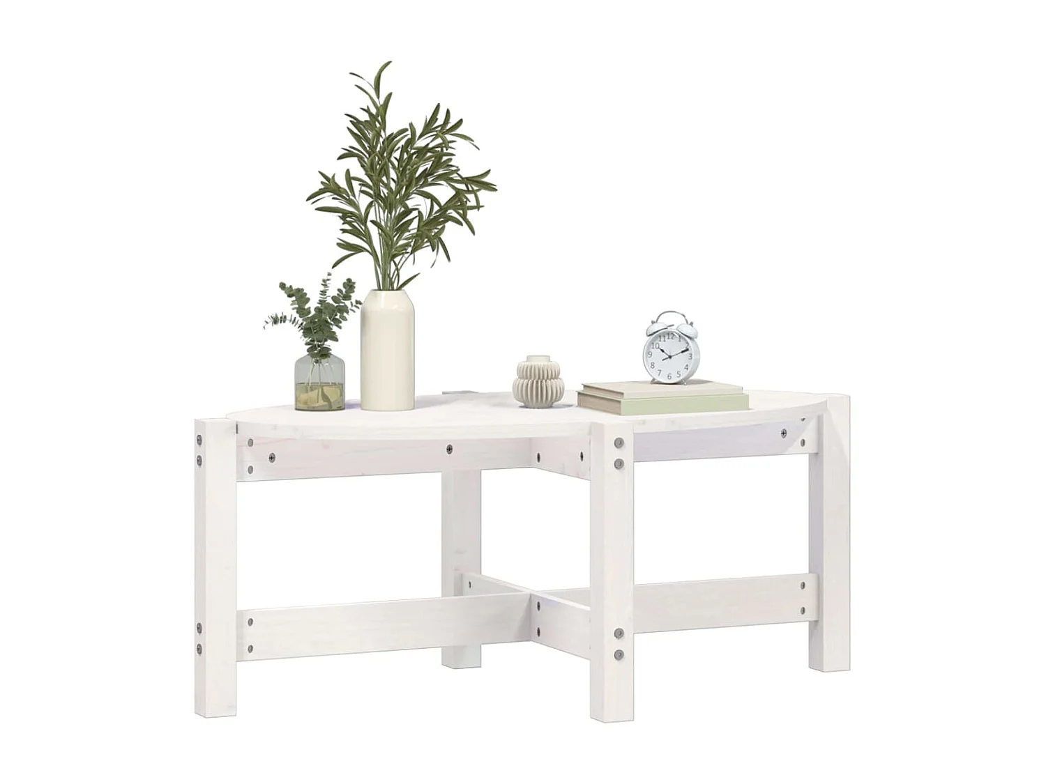 Mesa de centro dourada branca 87x48x35 cm Madeira maciça de pinho