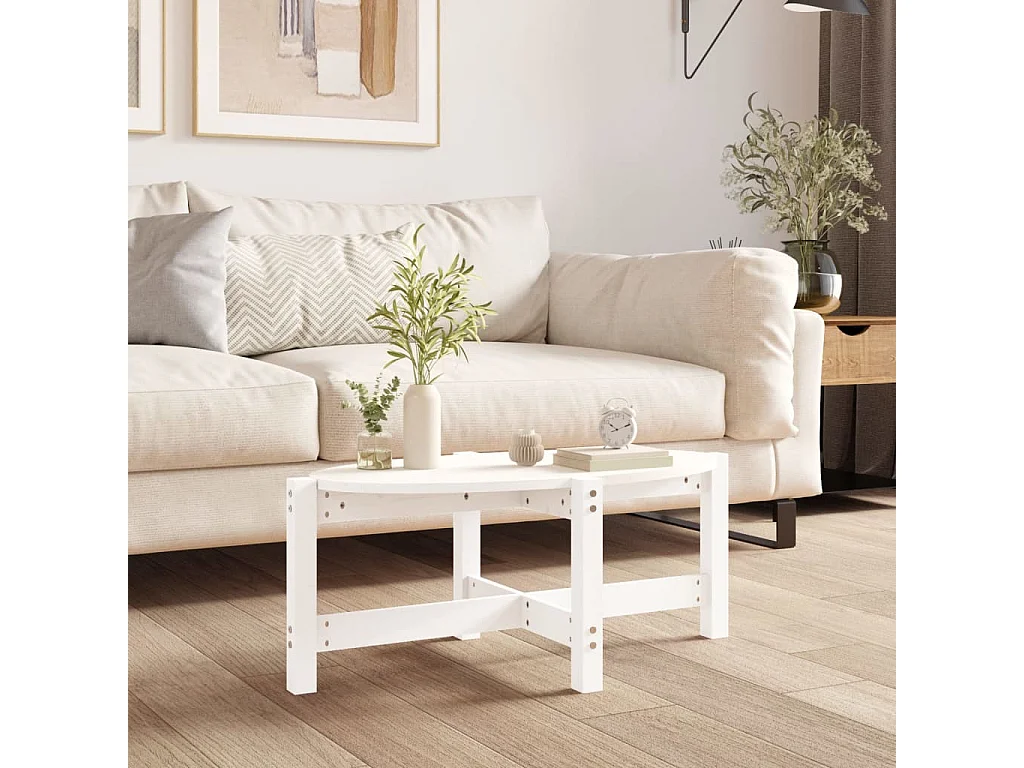 Table basse Blanc 87x48x35 cm Bois massif de pin