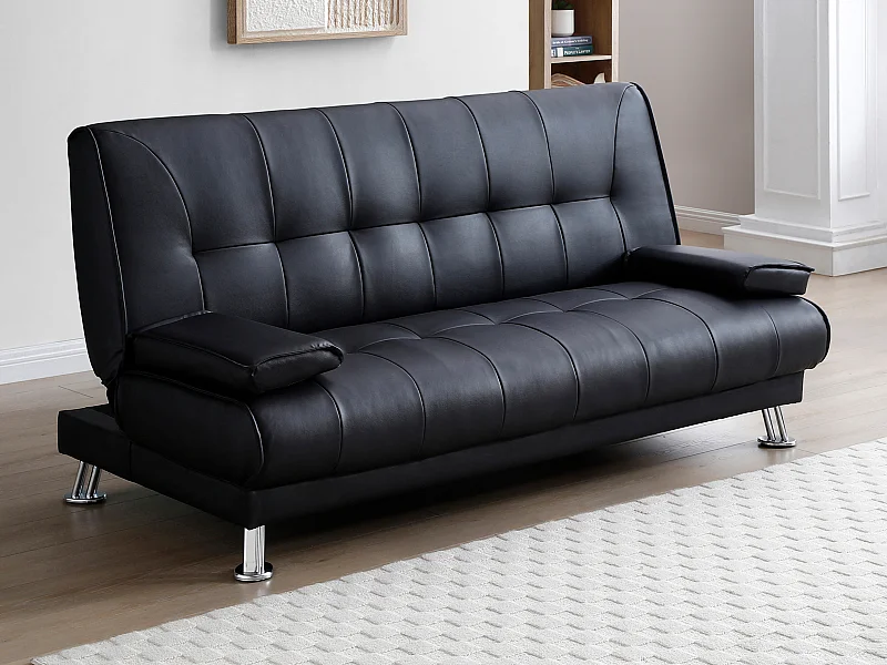 Schlafsofa Klappsofa - Kunstleder - Schwarz - MAXIME II