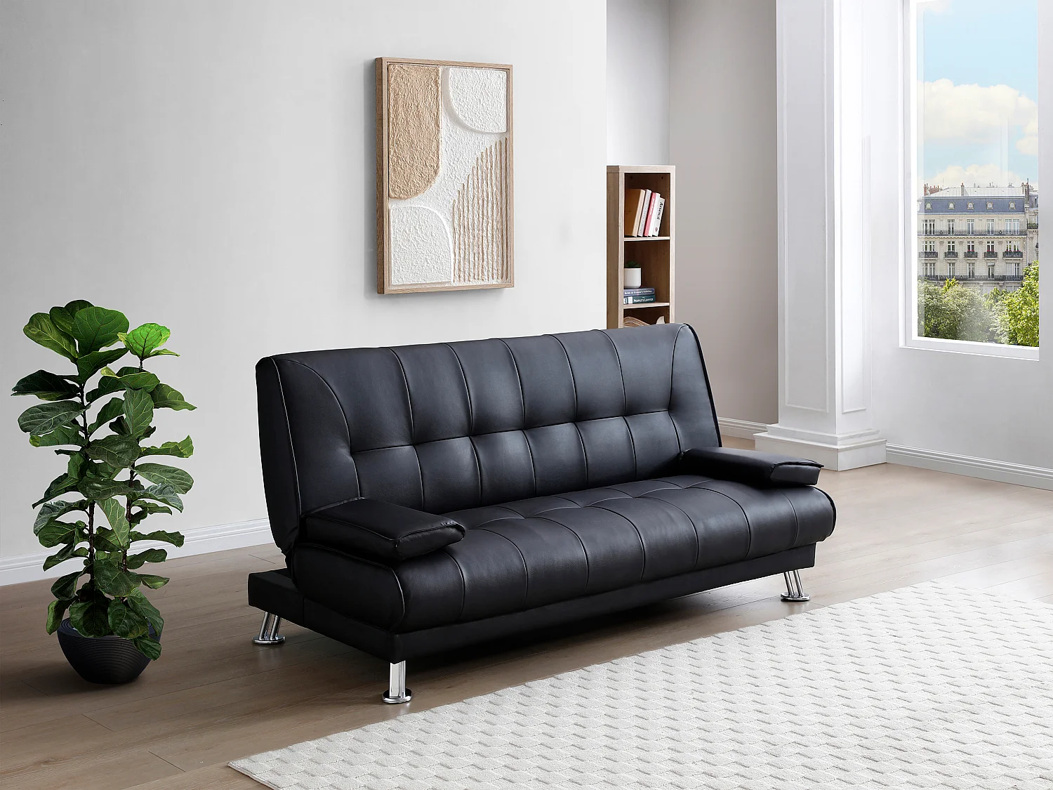 Canapé convertible clic-clac en simili noir MAXIME II