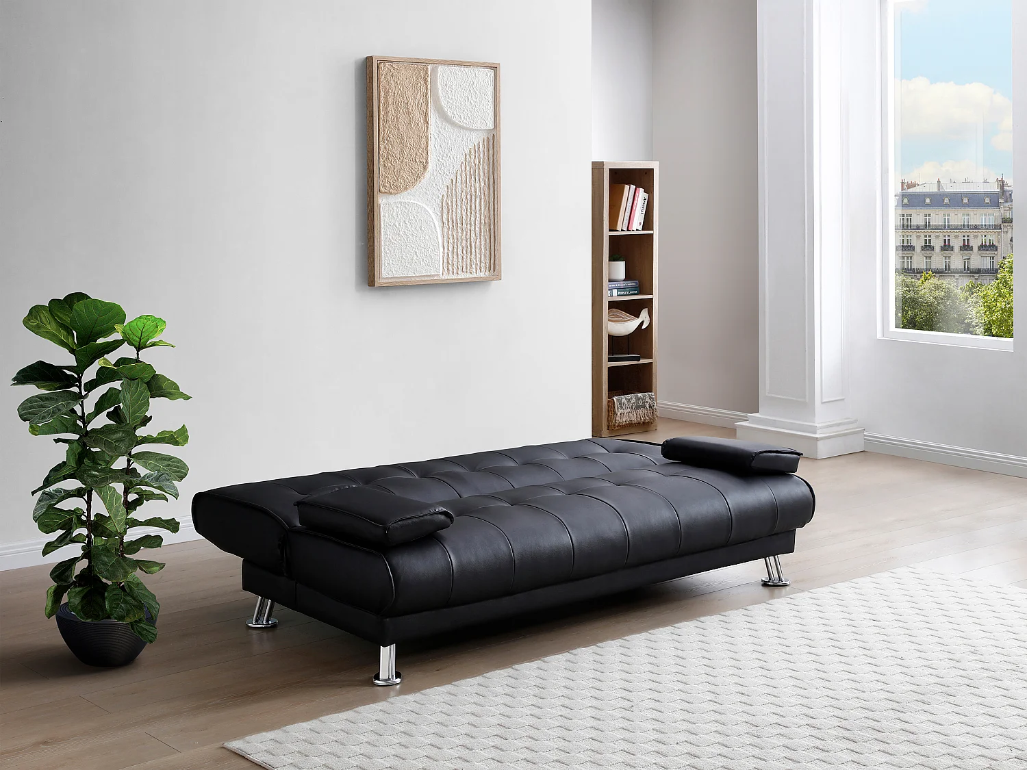 Schlafsofa Klappsofa - Kunstleder - Schwarz - MAXIME II