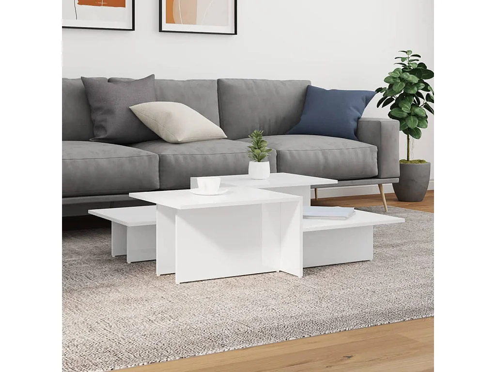 Tables basses 2 pcs blanc brillant bois d'ingénierie