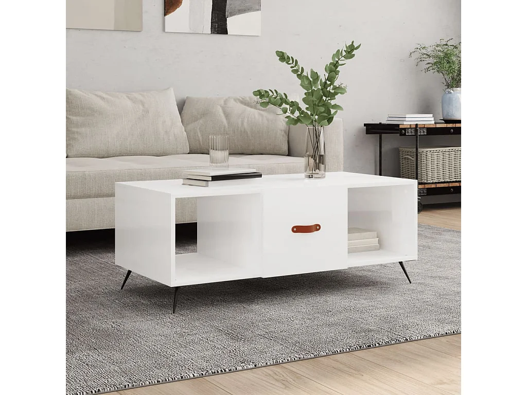 Tavolino Gold Bianco lucido 102x50x40 cm MDF