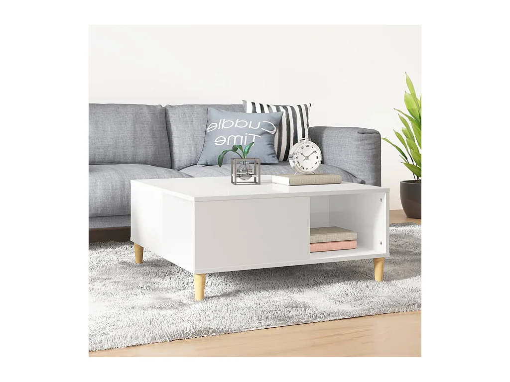 Goud Glanzend witte salontafel 80x80x36,5 cm samengesteld hout