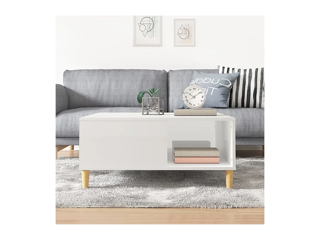 Table basse blanc brillant 80x80x36,5 cm bois d'ingénierie