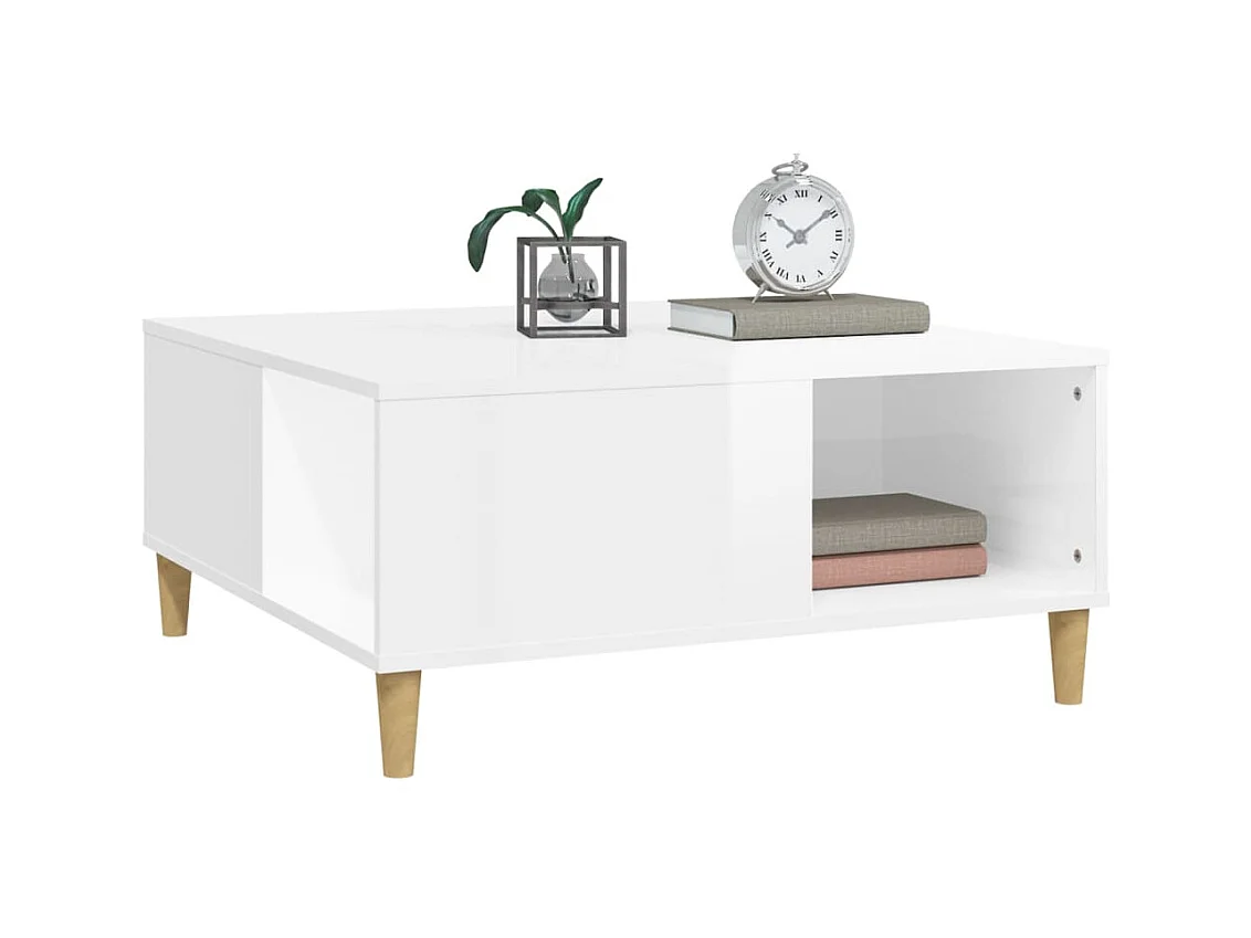 Table basse blanc brillant 80x80x36,5 cm bois d'ingénierie