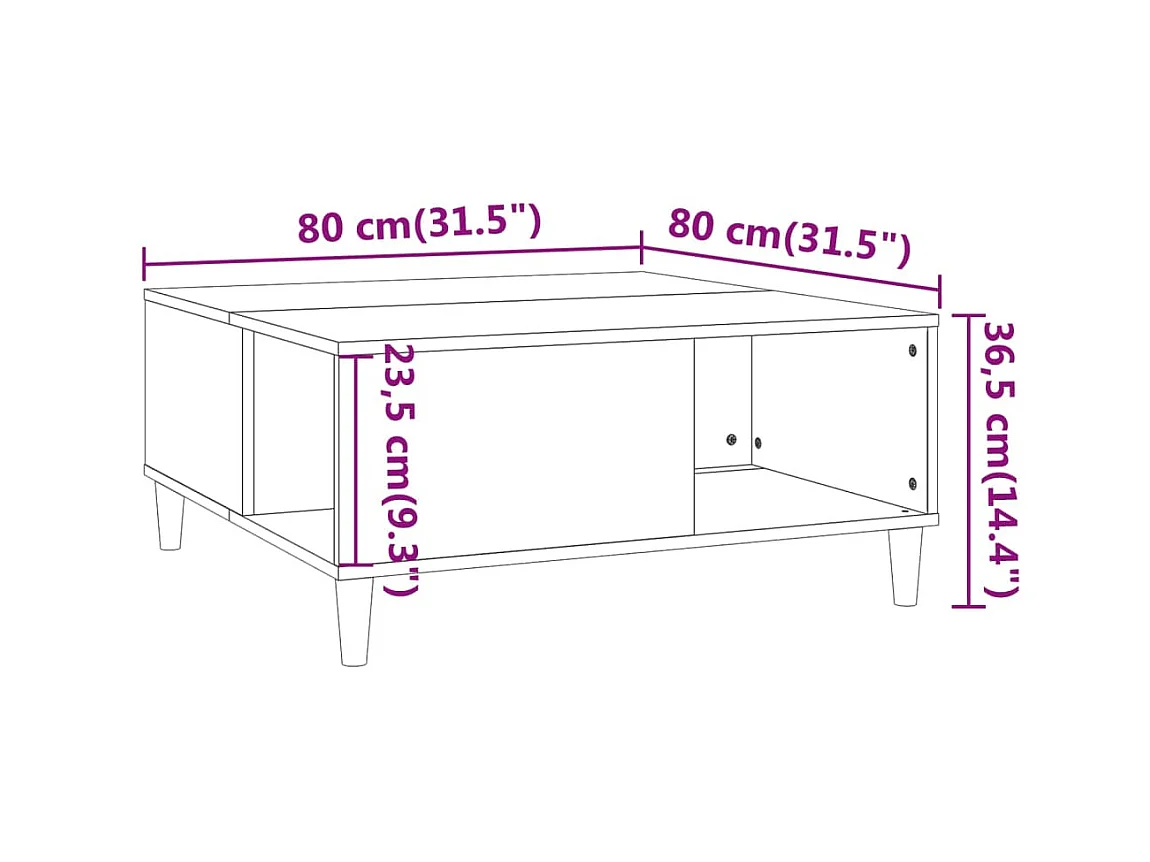 Table basse blanc brillant 80x80x36,5 cm bois d'ingénierie