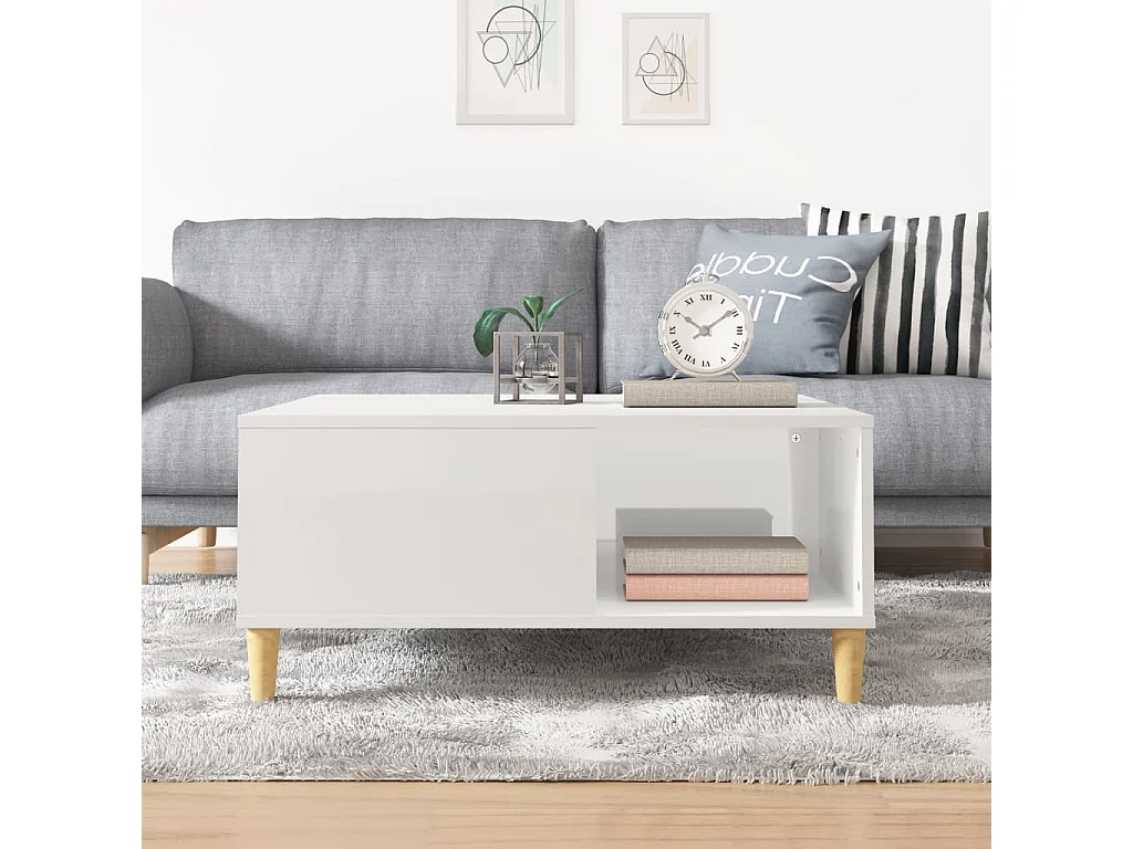 Table basse blanc brillant 80x80x36,5 cm bois d'ingénierie