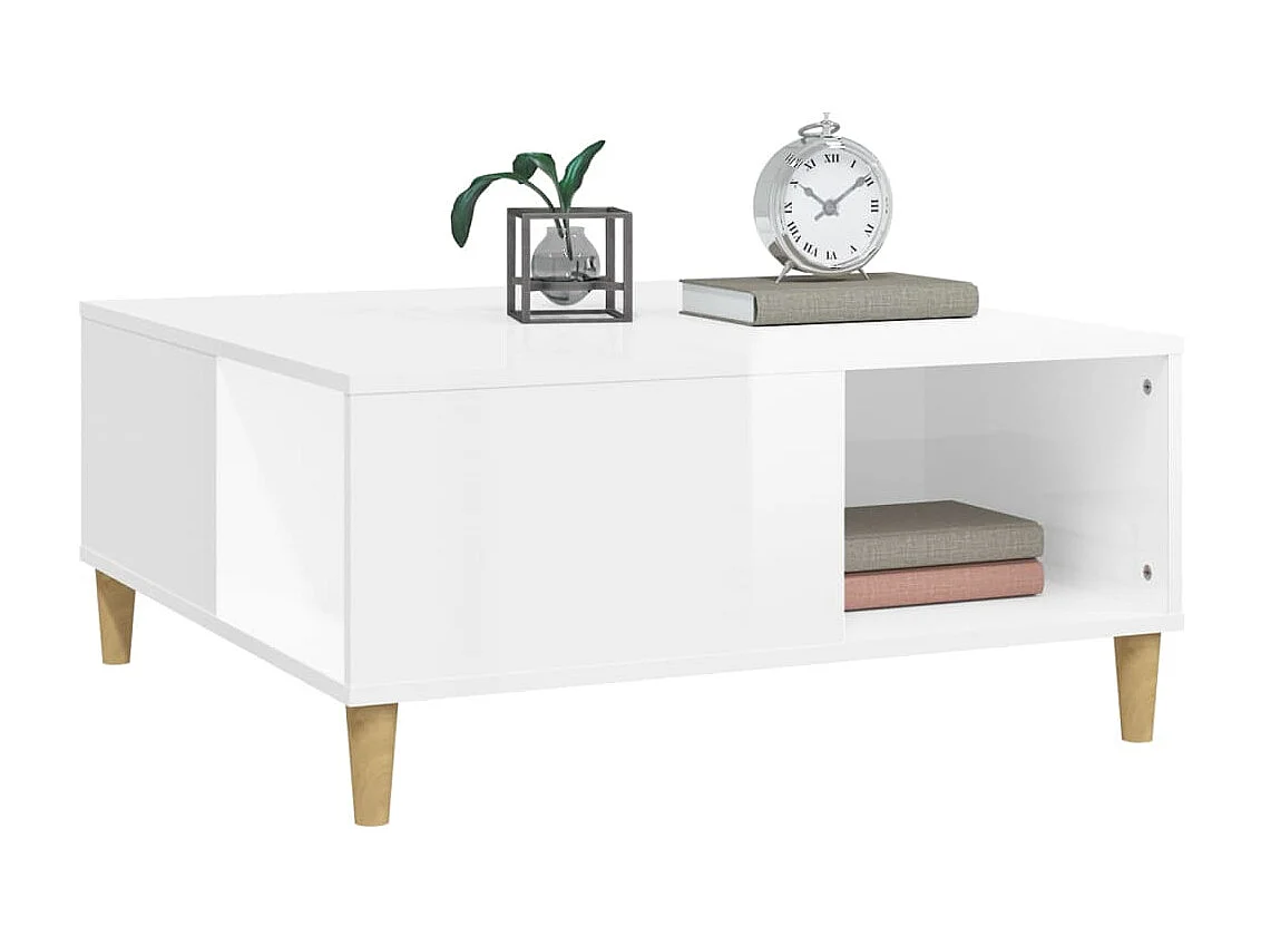 Table basse blanc brillant 80x80x36,5 cm bois d'ingénierie