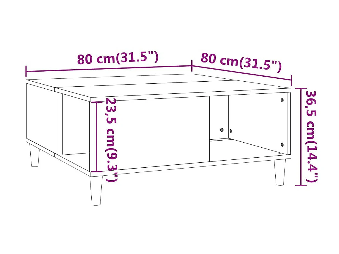 Table basse blanc brillant 80x80x36,5 cm bois d'ingénierie