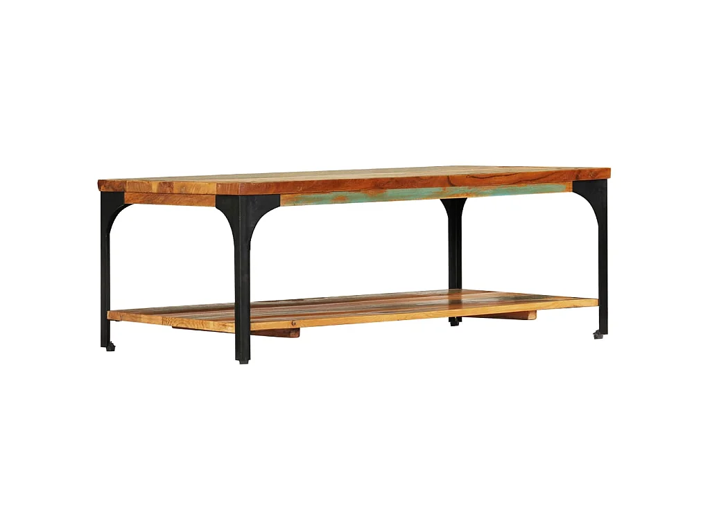 Mesa de centro e prateleira dourada 100x60x35 cm Madeira recuperada maciça