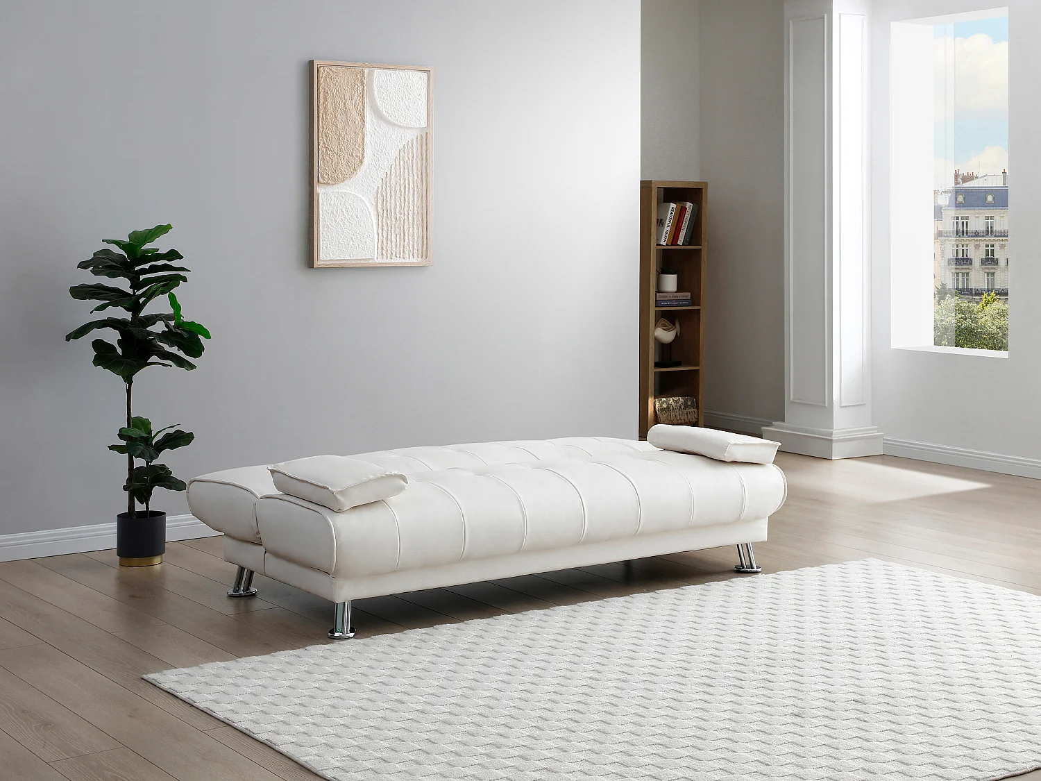 Schlafsofa Klappsofa - Kunstleder - Weiß - MAXIME II