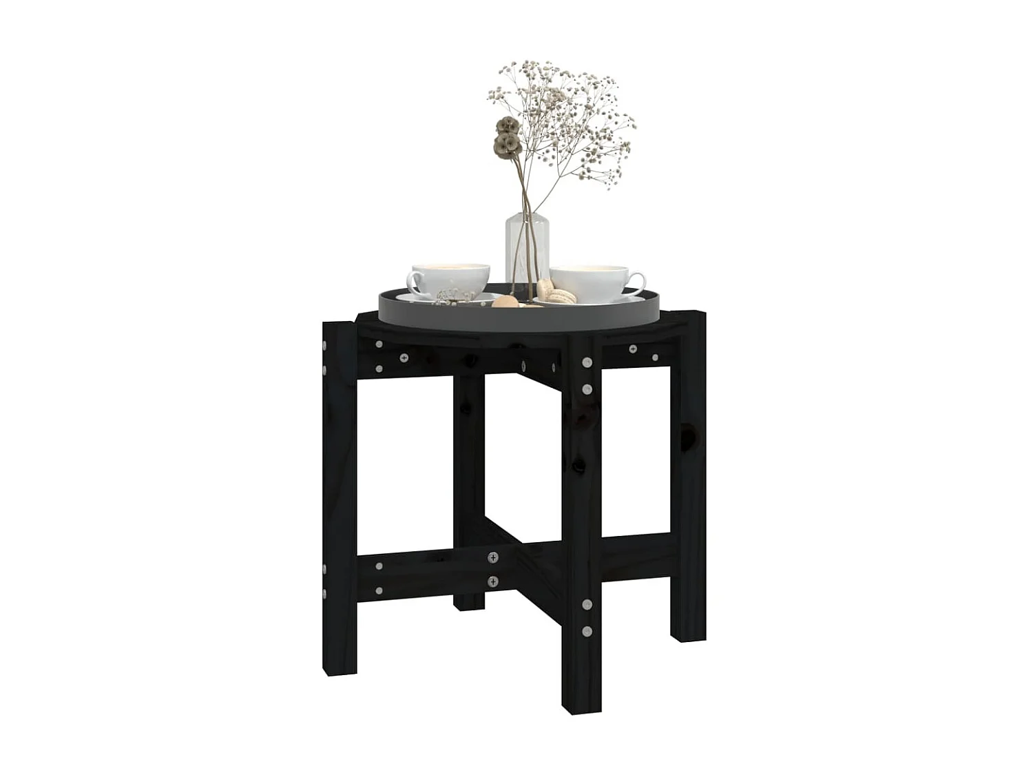 Table basse Noir Ø 52,5x45 cm Bois massif de pin